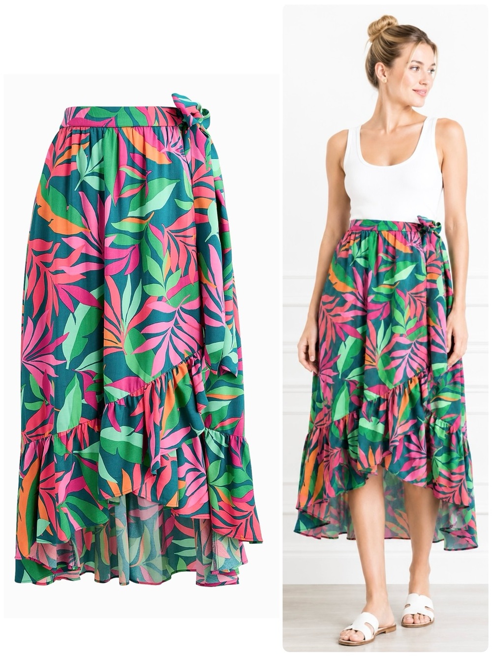 J.Crew Midi Wrap Skirt Ruffle Hem Side Tie Fit and Flare Silhouette Elastic Wais